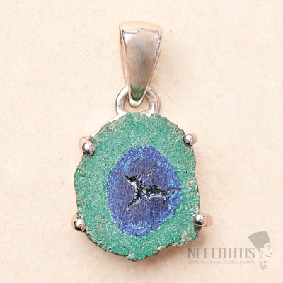 Azurite in malachite stalactite cut pendant silver Ag 925 P23