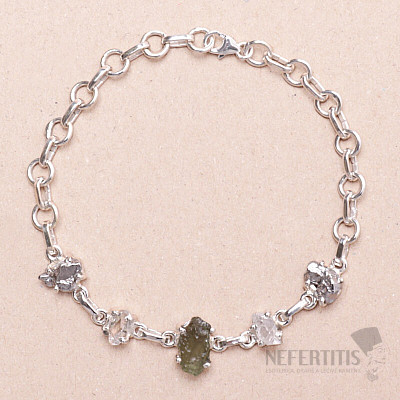 Armband aus Vltavín, Herkimer-Diamant und Campo del Cielo-Meteorit, Silber Ag 925, LOT23