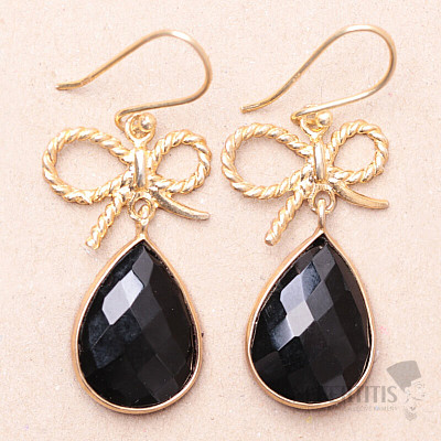 Onyx náušnice brúsené pozlátené striebro Ag 925 23773