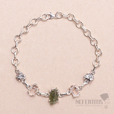 Armband aus Vltavín, Herkimer-Diamant und Campo del Cielo-Meteorit, Silber Ag 925, LOT24