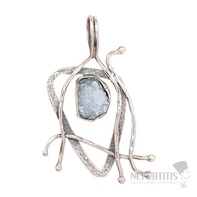 Dizajnový prívesok akvamarín surový striebro Ag 925 P2419