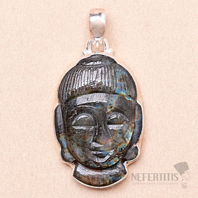 Labradorite Rainbow Carved Buddha Pendant Silver Ag 925 P250