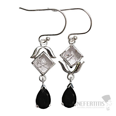 Designové náušnice křišťál s turmalínem stříbro Ag 925 E255