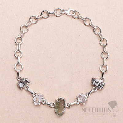 Armband aus Vltavín, Herkimer-Diamant und Campo del Cielo-Meteorit, Silber Ag 925, LOT26