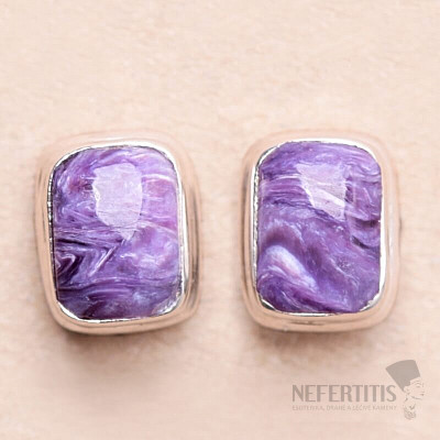 Charoite earrings stones silver Ag 925 E278