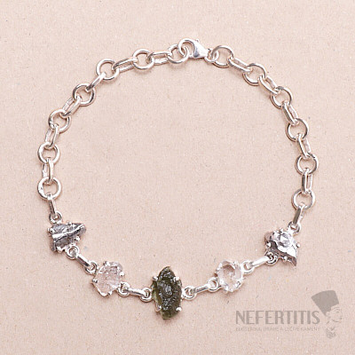 Armband aus Vltavín, Herkimer-Diamant und Campo del Cielo-Meteorit, Silber Ag 925, LOT28