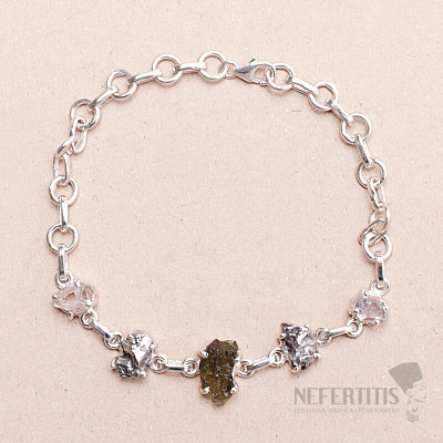 Armband aus Vltavín, Herkimer-Diamant und Campo del Cielo-Meteorit, Silber Ag 925, LOT29