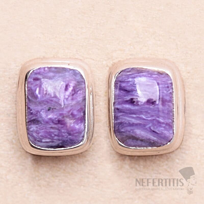 Charoite earrings stones silver Ag 925 E292