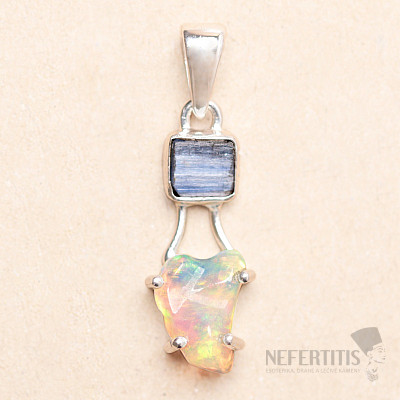 Opál etiópsky a modrý kyanit prívesok striebro Ag 925 LOT3