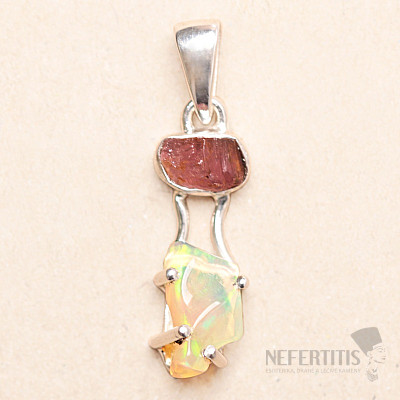 Opál etiopský a turmalín růžový přívěsek stříbro Ag 925 LOT3