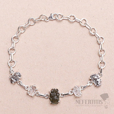 Armband aus Vltavín, Herkimer-Diamant und Campo del Cielo-Meteorit, Silber Ag 925, LOT30
