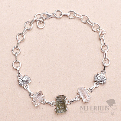 Armband aus Vltavín, Herkimer-Diamant und Campo del Cielo-Meteorit, Silber Ag 925, LOT31