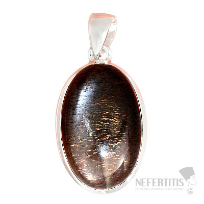 Slnečný kameň čierny prívesok striebro Ag 925 P322