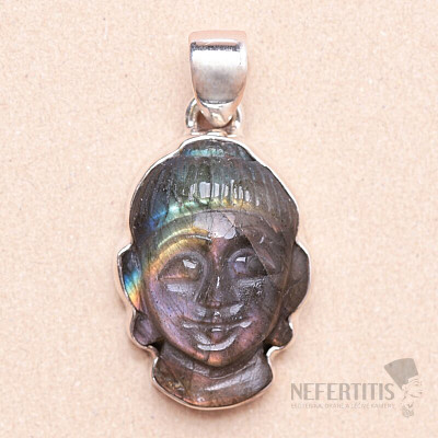 Labradorit duhový vyřezávaný Buddha přívěsek stříbro Ag 925 P324