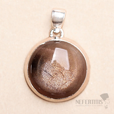 Sluneční kámen černý přívěsek stříbro Ag 925 P331