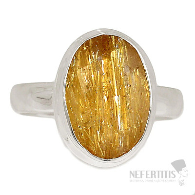 Sagenit křišťál s rutilem broušený prsten stříbro Ag 925 R336