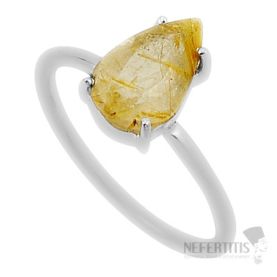 Sagenit (Kristall mit Rutil) geschliffener Ring Silber Ag 925 33691