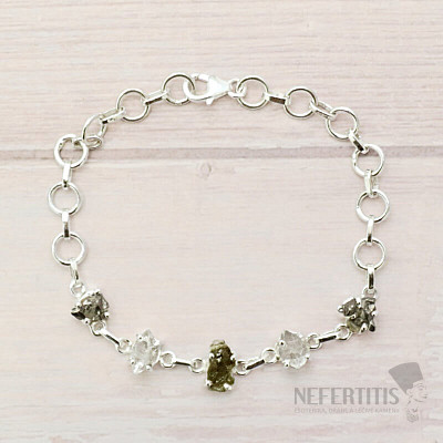 Armband aus Vltavín, Herkimer-Diamant und Campo del Cielo-Meteorit, Silber Ag 925, LOT34