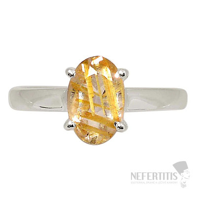 Sagenit krištáľ s rutilom brúsený prsteň striebro Ag 925 R342