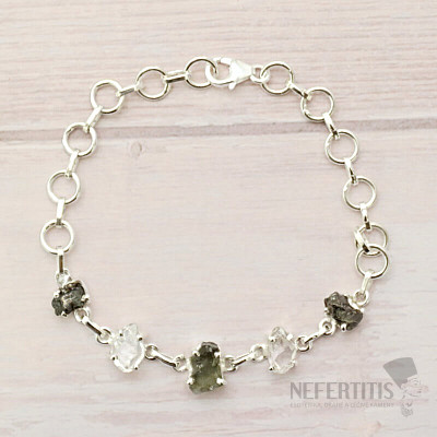 Vltavín, Herkimer diamond and Campo del Cielo meteorite bracelet silver Ag 925 LOT35