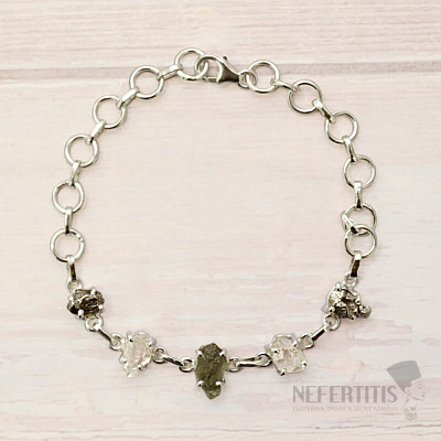 Vltavín, Herkimer diamond and Campo del Cielo meteorite bracelet silver Ag 925 LOT36