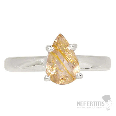 Sagenit křišťál s rutilem broušený prsten stříbro Ag 925 R360