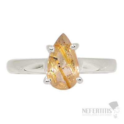 Sagenit křišťál s rutilem broušený prsten stříbro Ag 925 R362