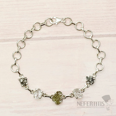 Armband aus Vltavín, Herkimer-Diamant und Campo del Cielo-Meteorit, Silber Ag 925, LOT37