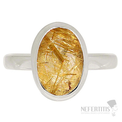 Sagenit křišťál s rutilem broušený prsten stříbro Ag 925 R376