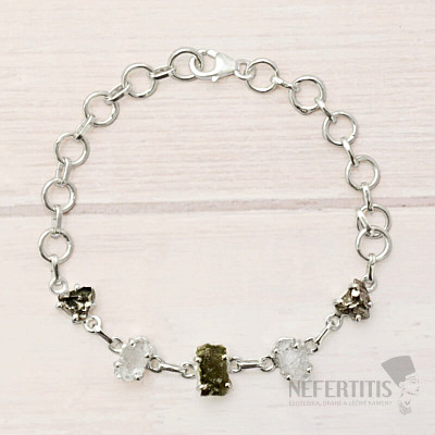 Armband aus Vltavín, Herkimer-Diamant und Campo del Cielo-Meteorit, Silber Ag 925, LOT38