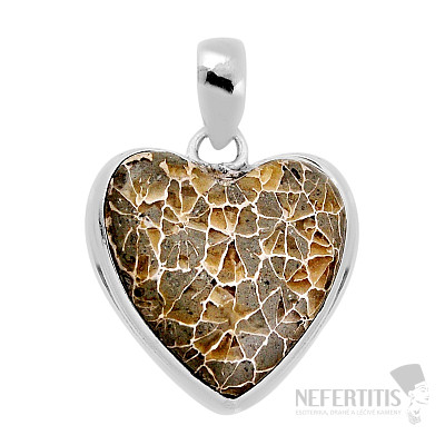 Coral petoskey stone pendant silver Ag 925 38155