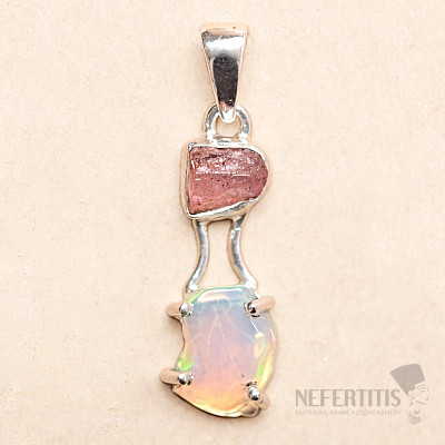 Opál etiopský a turmalín růžový přívěsek stříbro Ag 925 LOT4
