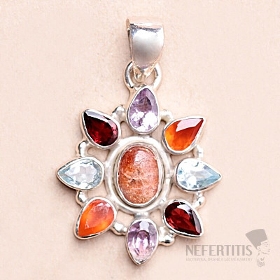 Sun stone pendant silver Ag 925 KO40