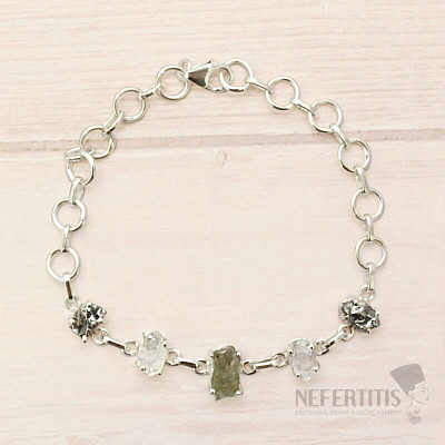 Armband aus Vltavín, Herkimer-Diamant und Campo del Cielo-Meteorit, Silber Ag 925, LOT40