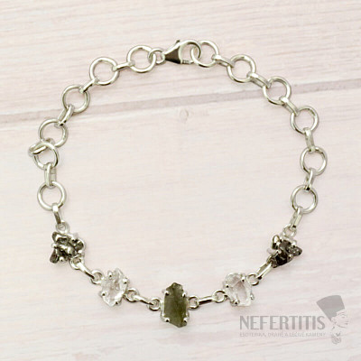 Vltavín, Herkimer diamond and Campo del Cielo meteorite bracelet silver Ag 925 LOT41