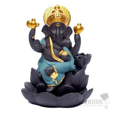 Stand for incense cones with flowing smoke of Ganesha on a lotus flower