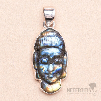 Labradorit duhový vyřezávaný Buddha přívěsek stříbro Ag 925 P417