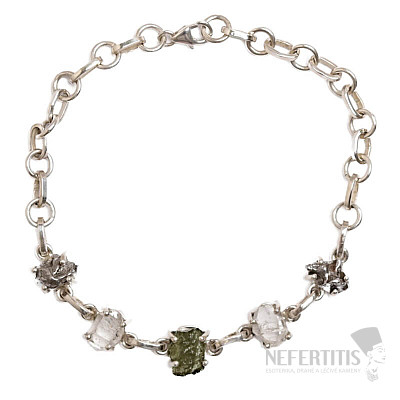 Armband aus Moldavit, Herkimer-Diamant und Campo del Cielo-Meteorit, Silber Ag 925, LOT42