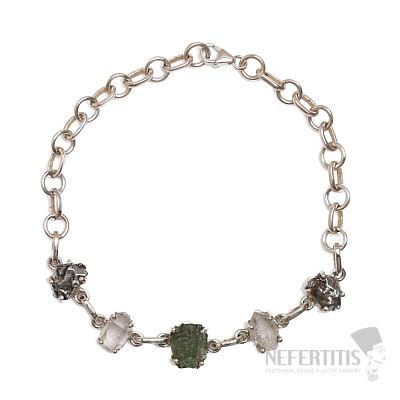 Armband aus Moldavit, Herkimer-Diamant und Campo del Cielo-Meteorit, Silber Ag 925, LOT44