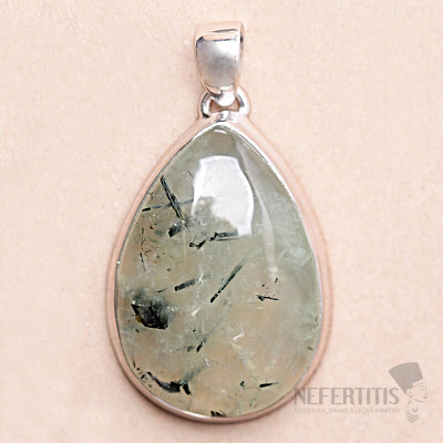 Aktinolith in Prehnit Anhänger Silber Ag 925 B47