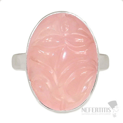 Rose quartz carved ring silver Ag 925 R47