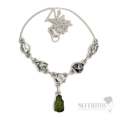 Vltavín, Herkimer diamant a meteorit náhrdelník striebro Ag 925 N47