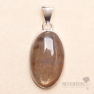 Sluneční kámen černý přívěsek stříbro Ag 925 P479