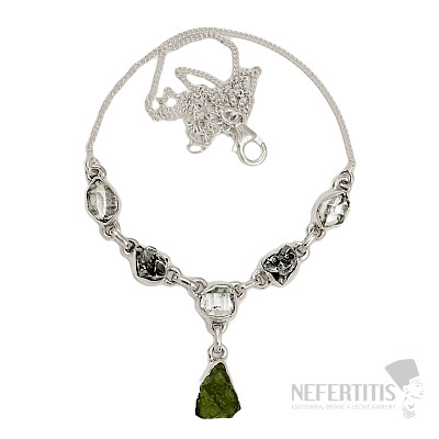 Vltavín, Herkimer diamant a meteorit náhrdelník striebro Ag 925 N48