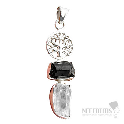 Anhänger aus Turmalin-Scoryl und rosa Kunzit, Silber Ag 925 48202