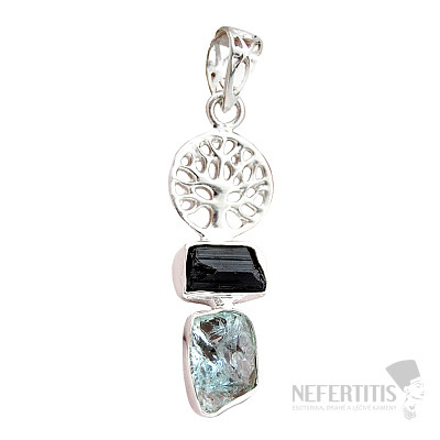 Anhänger aus Turmalin-Scoryl und rohem Aquamarin, Silber Ag 925 48209