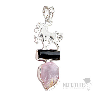 Anhänger aus Turmalin-Scoryl und rosa Kunzit, Silber Ag 925 48215