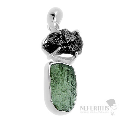 Vltavine and Campo del Cielo meteorite pendant silver Ag 925 48645