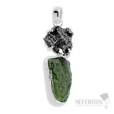 Vltavine and Campo del Cielo meteorite pendant silver Ag 925 48651
