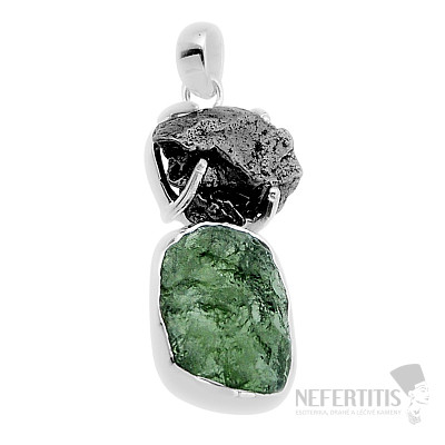 Vltavine and Campo del Cielo meteorite pendant silver Ag 925 48652